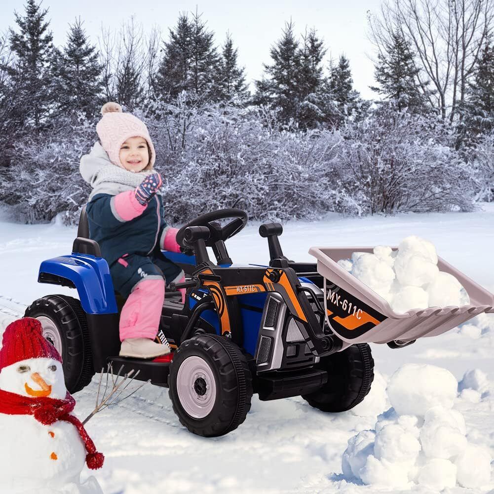 Electric Kids Ride-On Excavator Toy with Remote Control and Lights - Blue